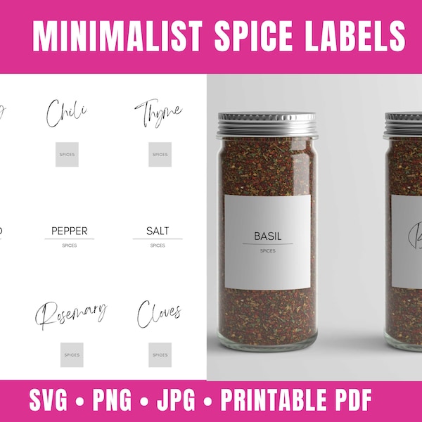 Minimalist Spice Labels Template with 40 Printable Spice Labels, Editable Spice Jar Labels Cut Files for Cricut  | SVG, PNG, PDF