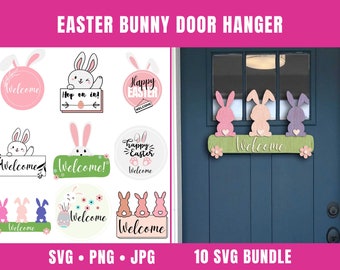 Paashaas Deur Hanger SVG voor Cricut, Pasen Welkom Teken Svg Templates, Happy Easter Svg, Laser Cut Deur Hanger Svg voor Glowforge