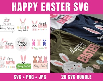 Happy Easter SVG Bundle with Easter Svg For Shirts, Easter Bunny Svg, Easter Egg Svg | Easter Cricut Cut Files | Easter Clipart and Png