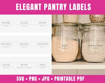 Elegant Pantry Labels Template with 100 Pantry Labels Svg | Printable and Editable Pantry Labels Cut Files for Cricut  | SVG, PNG, PDF
