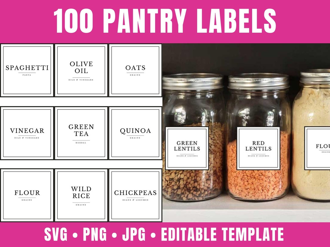 Printable Pantry Labels Template With 100 Square Labels for Pantry