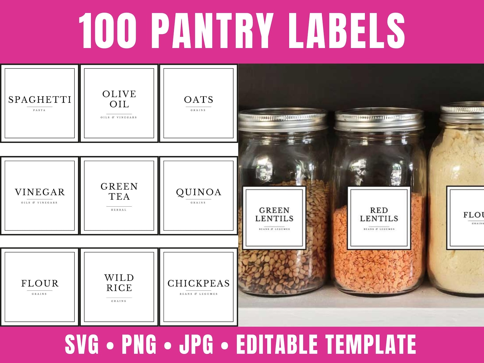 Printable Pantry Labels Template With 100 Square Labels for Pantry