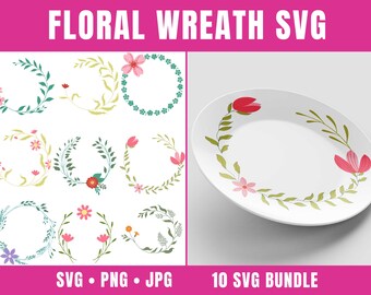 Floral Wreath SVG Bundle with Colorful Floral Frame Svg for Cricut, Boho Floral Circle Border Svg | Floral Wreath Clipart, Garland Svg