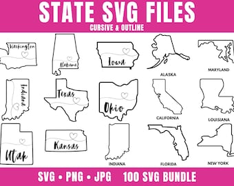 State SVG Files Bundle, State Svg for Cricut, State Outline Svg, State Svg for Laser, US States Svg