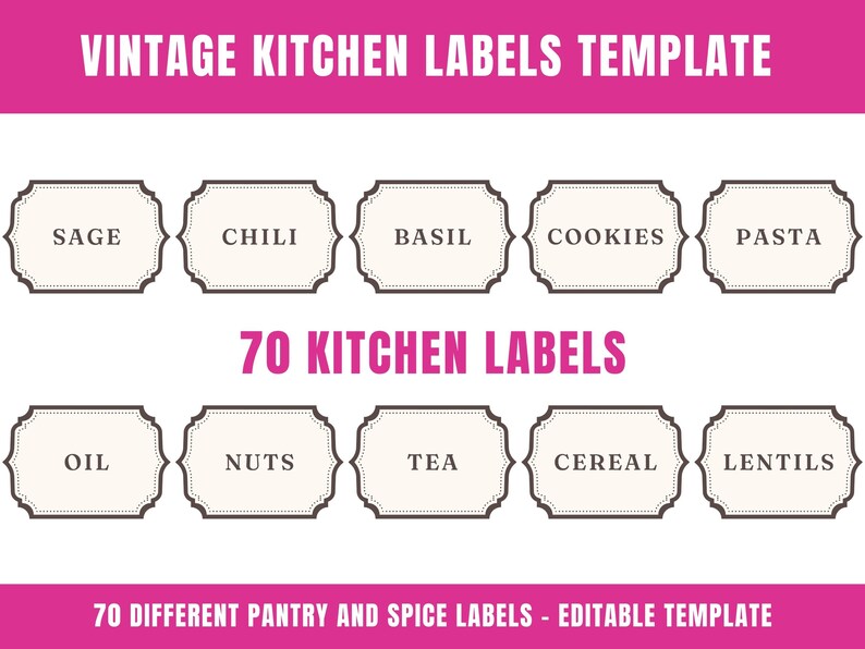 Vintage Kitchen Labels 70 pantry labels and spice labels