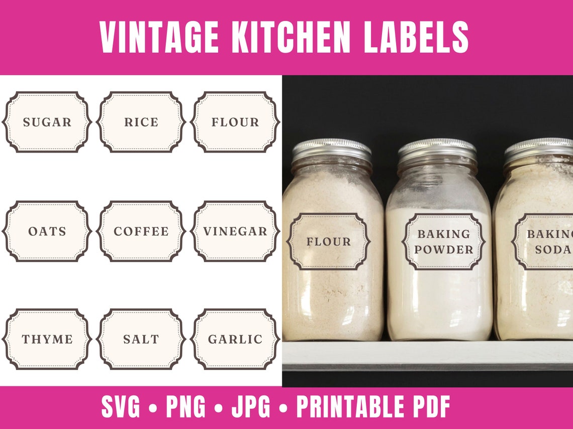 Vintage Kitchen Labels Template With 70 Antique Pantry Labels and Retro