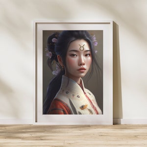 Zodiac Sign Wall Art - Taurus Asian Girl - Golden Zodiac Symbols Collection