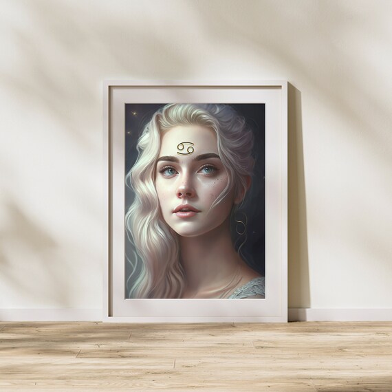 Blond Art Cancer Girl Zodiac - Golden Symbols Collection Zodiac Etsy Sign Wall