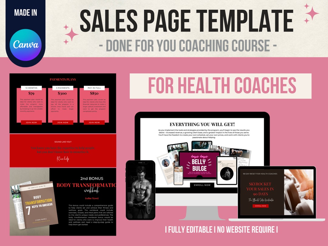 Done for You Coaching Program Sales Page for Health Coaches, Landing Page Health and Wellness