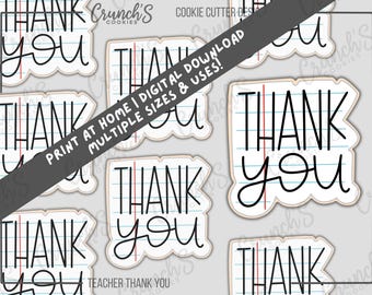 Plantilla para cortar galletas con el mensaje "Gracias, profesor": archivos STL y PNG (descarga digital)