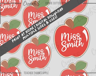 Apple Cookie Cutter | STL & PNG Files | Teacher Thank You Cookie Cutters | Digital Download