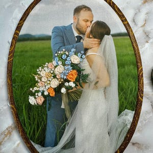 Custom Embroidered Photo Hoop, Embroidery Picture, Wedding Bouquet, Engagement Gift