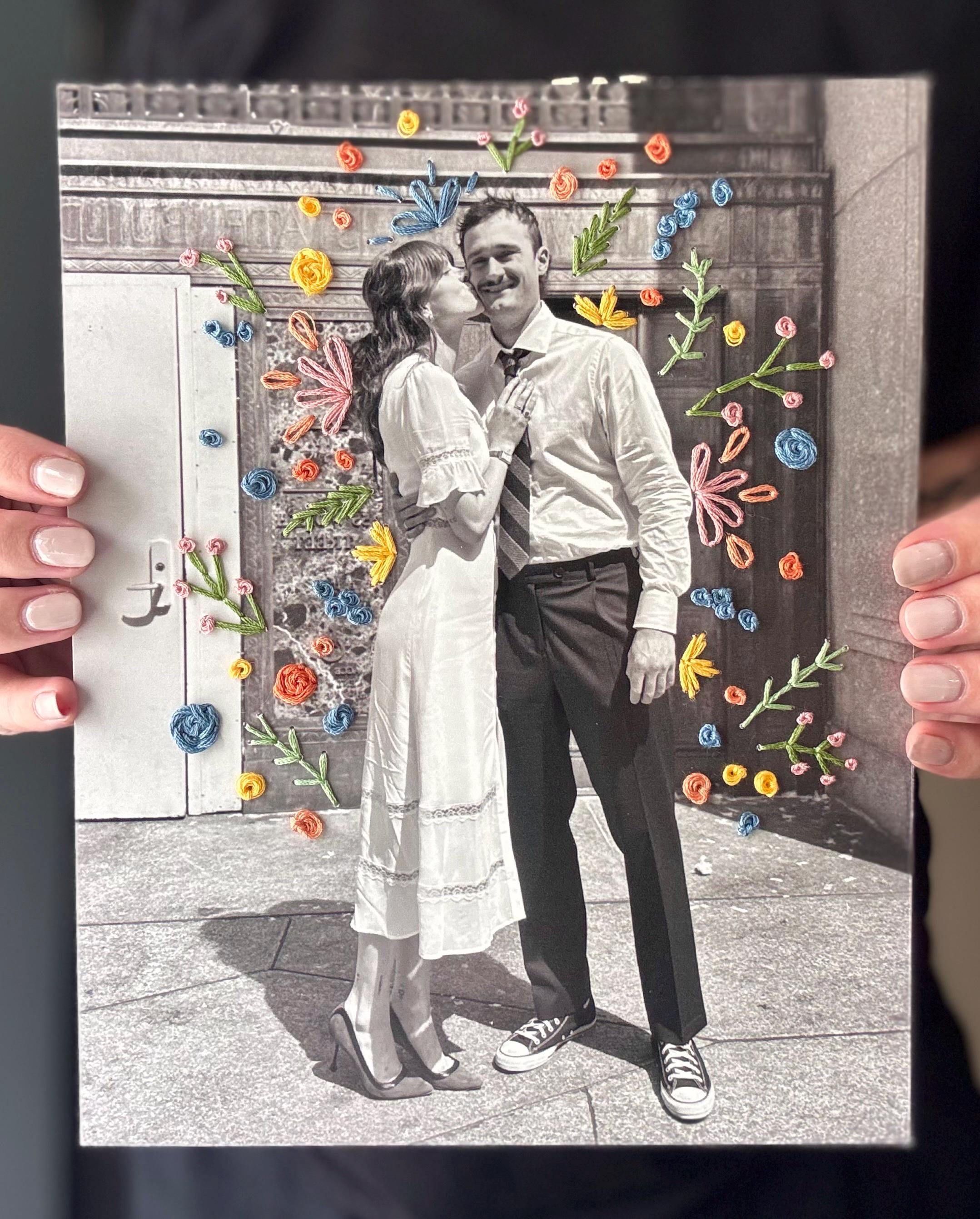 Handmade Embroidered Photo, Custom Embroidery picture gift, wedding anniversary embroidery gift
