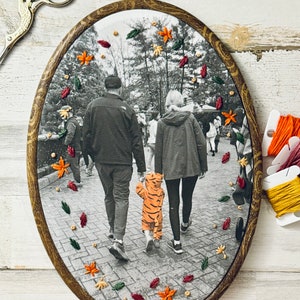 Custom Embroidered Photo Hoop, Embroidery Picture, Wedding Bouquet, Engagement Gift