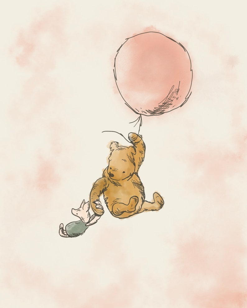Pink Winnie the Pooh Print Nursery Winnie the Pooh Pink Etsy