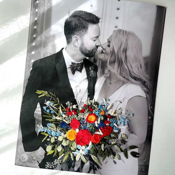Fotografía bordada, retratos personalizados bordados en papel, regalo personalizado para aniversario de bodas