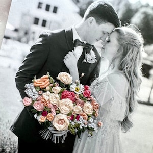 Foto bordada personalizada: Retrato de aniversario de algodón