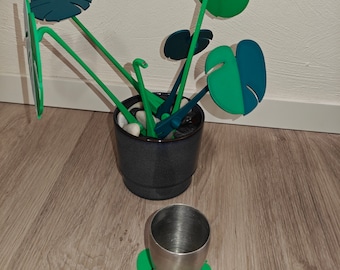 Plante d'intérieur Monstera artificielle avec sous-verres magnétiques amovibles en guise de feuilles