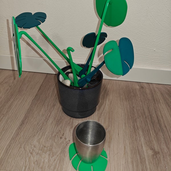 Artificial Monstera house plant with detachable magnetic coasters as leaves