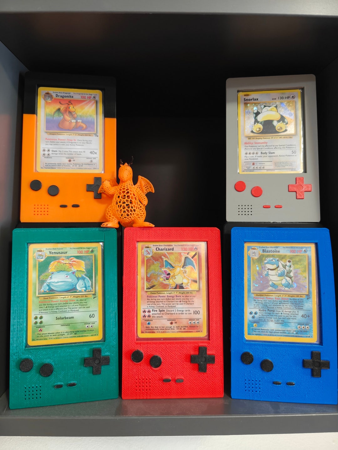 Pokemon Trading Cards Holder With Gameboy Color Toploader Stand Charizard, Blastoise, Venusaur