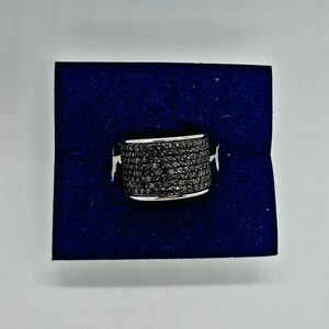 Solid Sterling Silver 6 row 1ct Black Diamanté Ring Size US 5 UK J