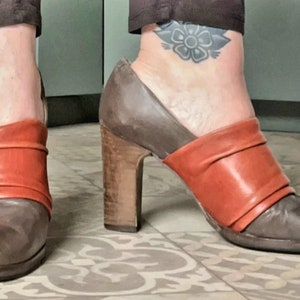 Vintage retro Real Leather unique heels by Office orange brown size EU 39 UK 6