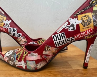 Handmade decoupage one of a kind musical theatre Broadway heels size UK 6 EU 39