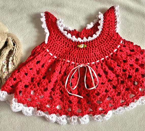 red dress 9 months Handmade hand knitted babies Red dress 3-9 months