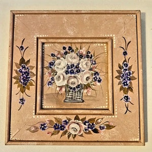 Pretty vintage handmade handpainted photo frame and picture floral