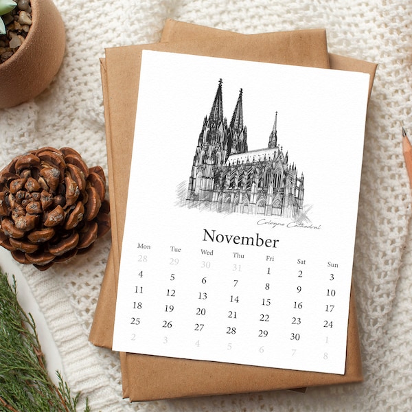 Iconic Architecture Calendar Printable | 2024 Wall Calendar | Travel Themed Gift