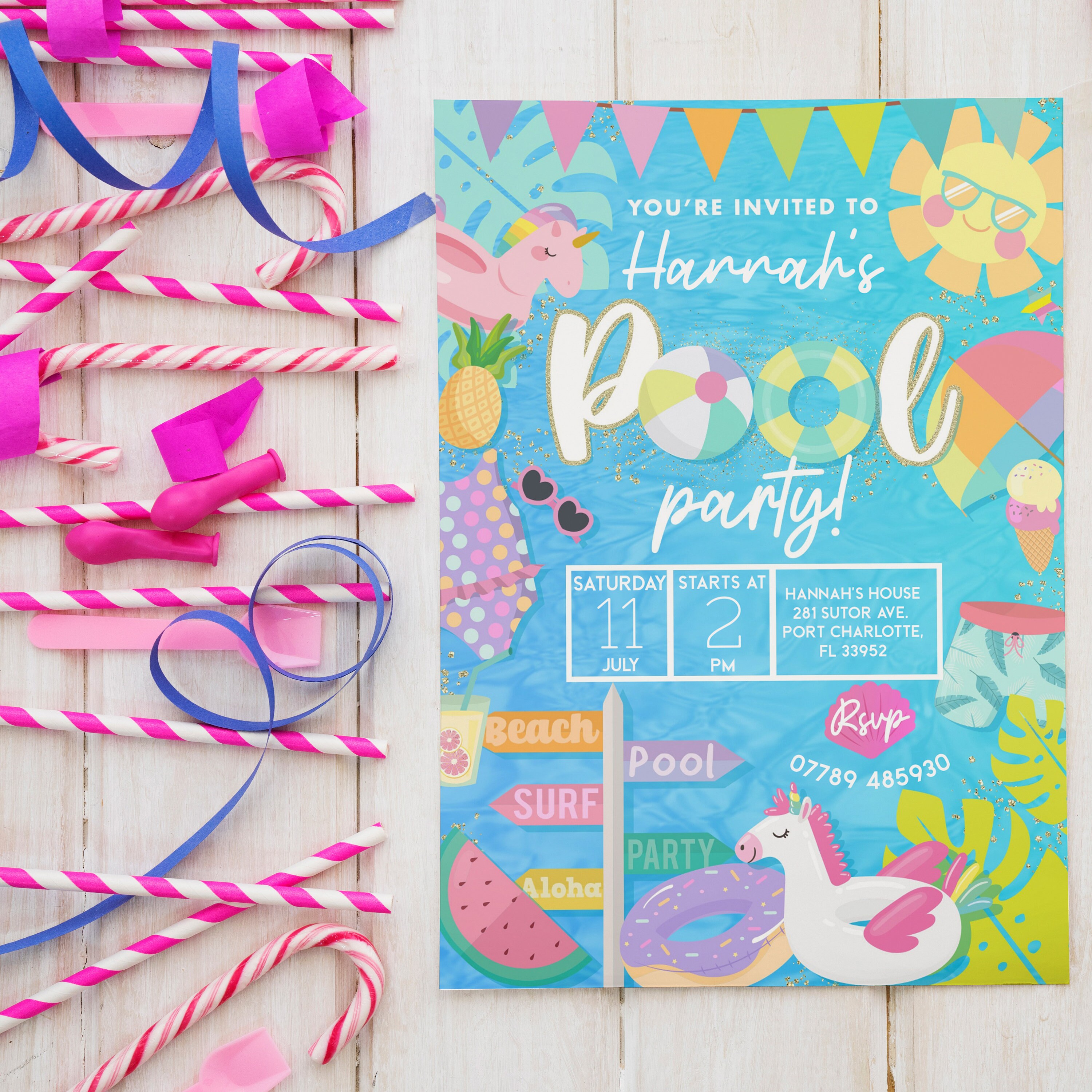 Kids Swimming Birthday Party Invitation Template Templett File Pool ...