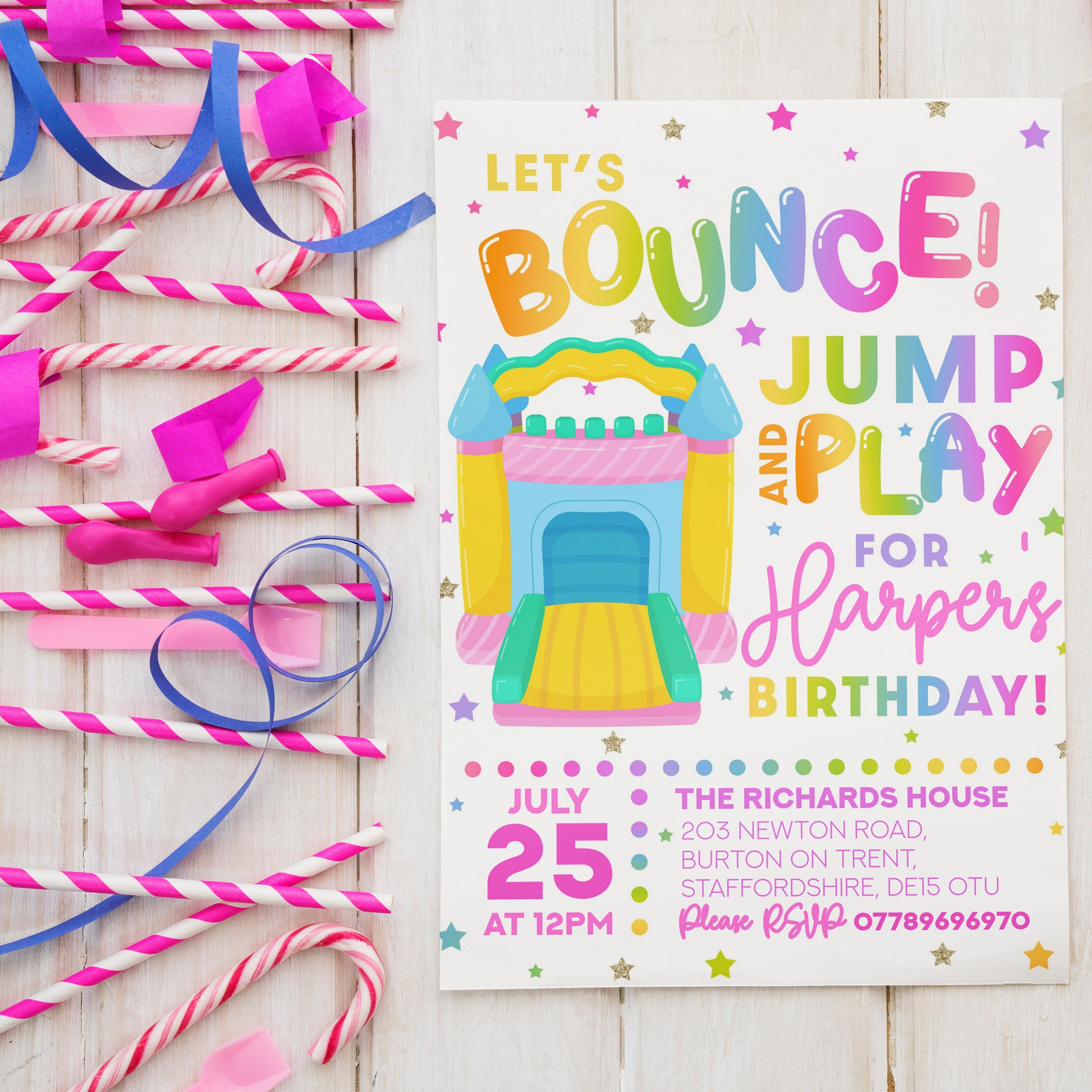Kids Bouncy Castle Birthday Party Invitation Template pic