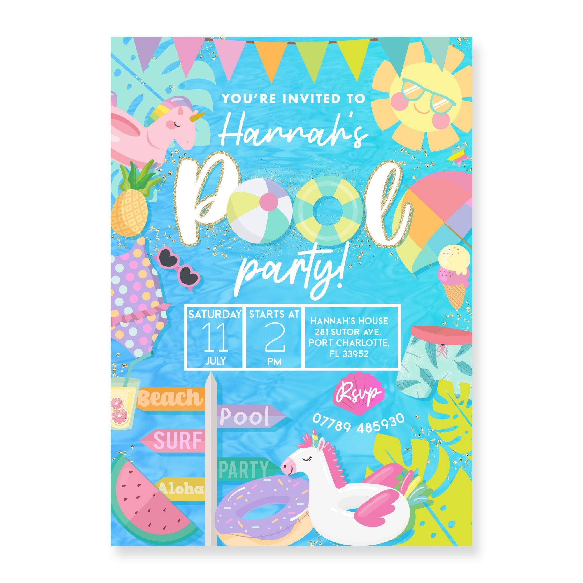 Kids Swimming Birthday Party Invitation Template Templett File Pool ...