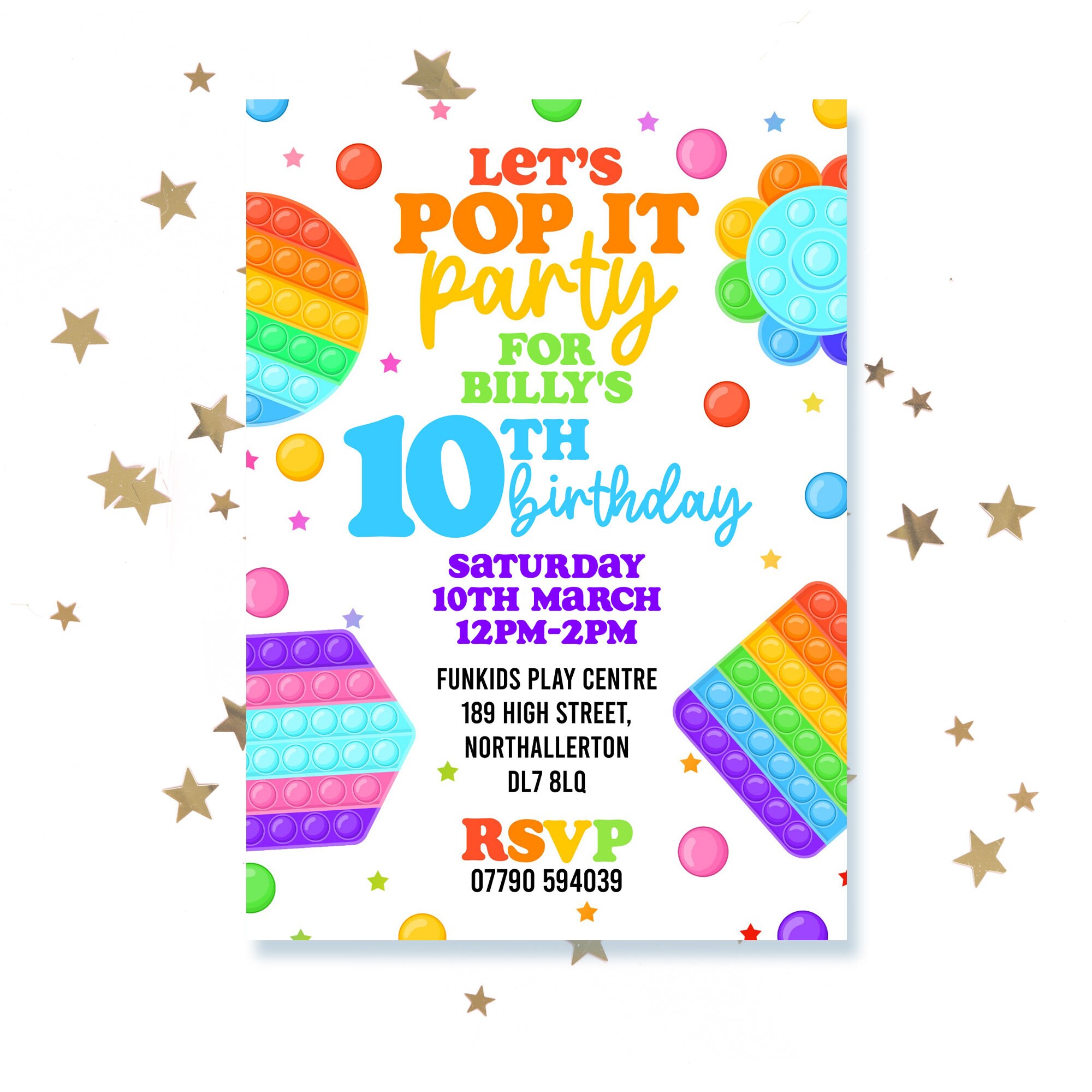 Kids Pop It Birthday Party Invitation Template Templett File Fidgets