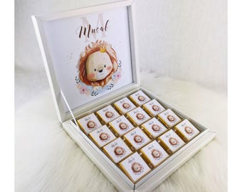 Chocolate Box Lion Personalized Chocolate Gift Baby Shower, Baby Party, Birth, Birthday, Welcome Baby, Lion Vintage Party Favors