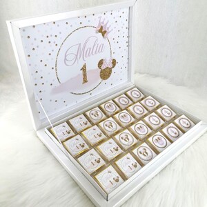 Personalisierte Schokoladengeschenk, Schokobox Babyshower, Babyparty, Geburtstag, Neugeborenen, 1 Jahr, Mini Maus Schokobox Pralinen
