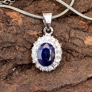 Blauwe saffierketting, 925 zilver 18k verguld, sierlijke echte saffierhanger, jubileumcadeau voor haar, cadeau moeder, geboortesteen september
