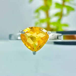 Natural Yellow Citrine Ring, Heart Cut Dainty Ring, 925 Silver Ring for Women, Delicate Silver Jewelry, Birthstone Ring, Anniversary Gifts