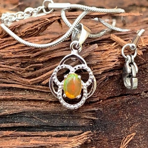 Dainty Ethiopian Opal Necklace, Oval Opal Pendant, Opal Necklace, Women Christmas Gift, Birthday Gift for Her, October Birthstone Necklace