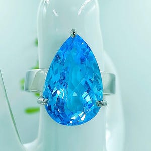 Natural Blue Topaz Ring, Handmade Ring, 925 Sterling Silver Ring, Teardrop Topaz Ring, December Birthstone Ring, Promise Ring, Gifts for Her
