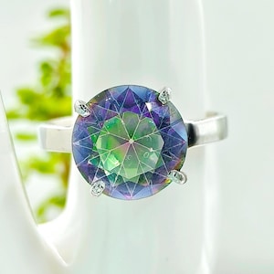 Multicolor Mystic Topaz Ring, 925 Silver Engagement Ring, Rainbow Color Ring, Topaz Ring Silver, Round Cut Topaz Ring, Handmade Silver Ring