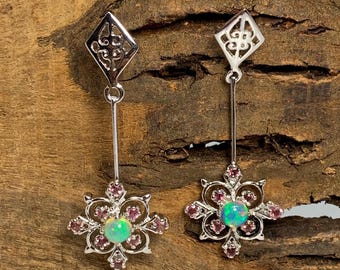 Natural Ethiopian Opal Gemstone Earring, 925 Silver Women Earrings, Engagement Dainty Earrings, Exclusive Fire Opal Dangle Earrings