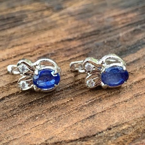 Birthstone Blue Sapphire Earrings, 925k Sterling Silver Earrings with Gemstone Charms, Minimalist Hoop Earrings, Fine Jewelry, Gift for Her