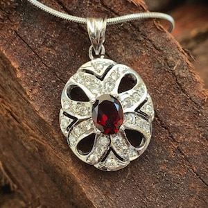 January Birthstone 925 Silver Pendant, Handmade Garnet Pendant Necklaces, Silver Garnet Necklace, Garnet Silver, Red Crystal Pendant Women