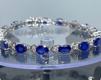 ハンドメイドオーバルサファイアスターリングシルバーブレスレット 