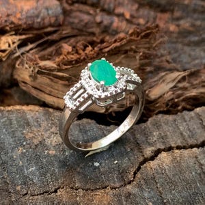 Natural Emerald Ring, Gemstone Ring, Emerald Jewelry, Gift for Her, Gold Ring, Stacking Ring, May Birthstone Silver Ring, Engagement Ring