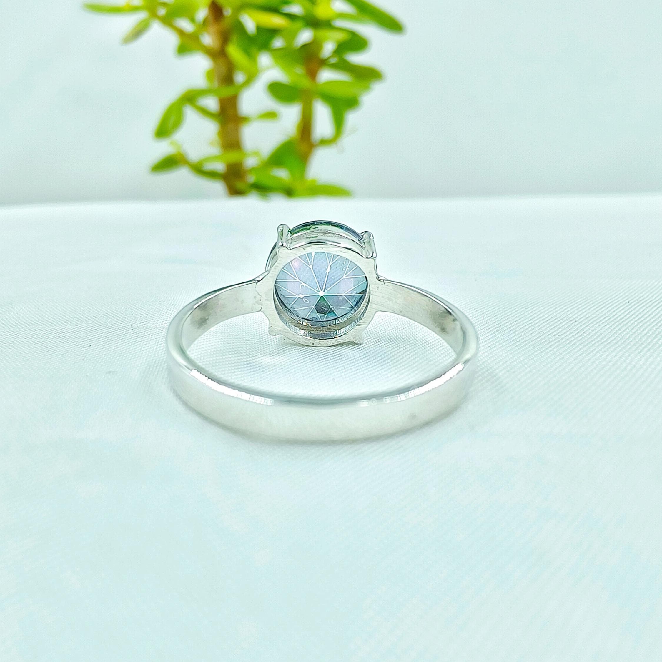 Anello Cocktail Argento Con Topazio Mistico Arcobaleno 7x9 Mm E Opale, Taglie 7-8-9-10 - Foto 3