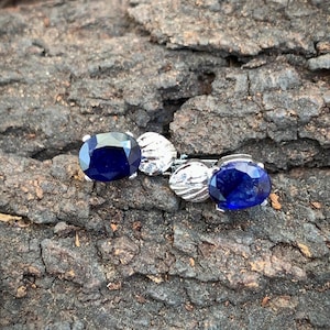 September Birthstone Earrings-Natural Blue Sapphire Stud Earrings-925 Silver Earrings-Sapphire Earrings Delicate Stud Earrings Fine Silver