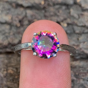 Promise Engagement Ring, Genuine 8 mm Round Cut Mystic Topaz Ring for Women, 925 Sterling Silver Ring, Gold Ring, Rose Gold Ring