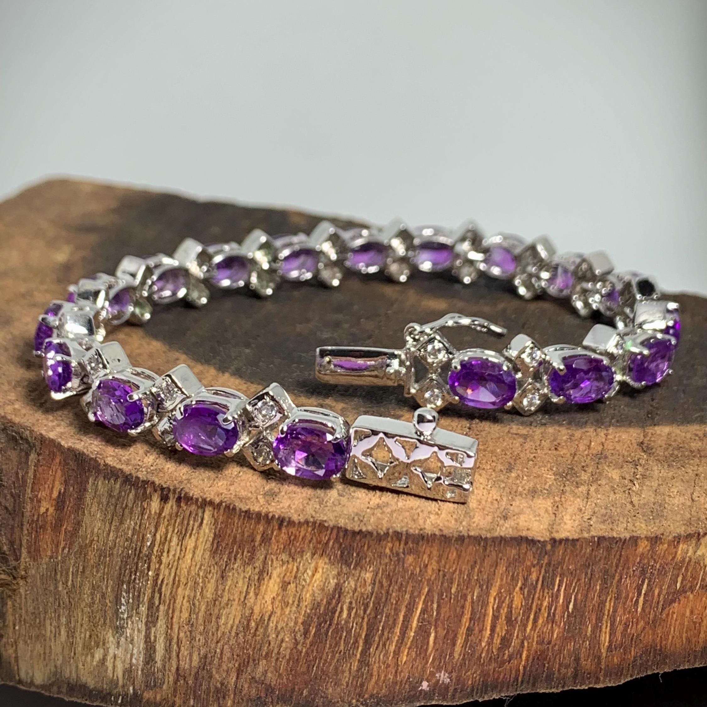 Genuine 925 Sterling Silver Amethyst Gemstone Bracelet, Birthday Gifts, Anniversary Gifts, Engagement Gifts, Wedding Gifts, Silver Jewelry